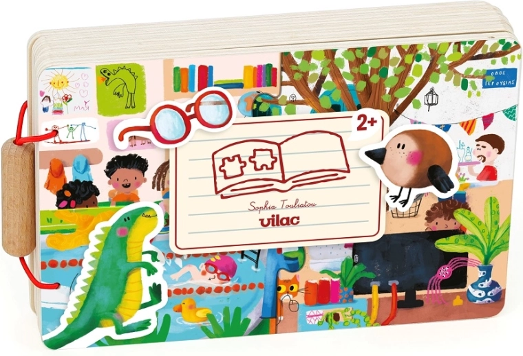 Vilac wooden book with puzzles and activities