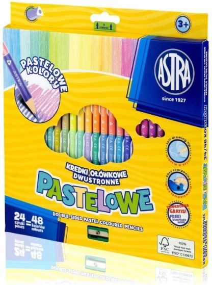 ASTRA kolmnurksed kahepoolsed värvipliiatsid, 24 tk (48 värvi), pastelsed toonid