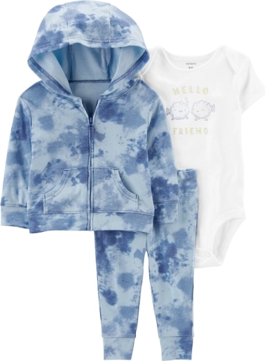 Carter’s 3-osaline beebikomplekt Blue Ocean – pusa, dressipüksid ja lühikeste varrukatega bodi