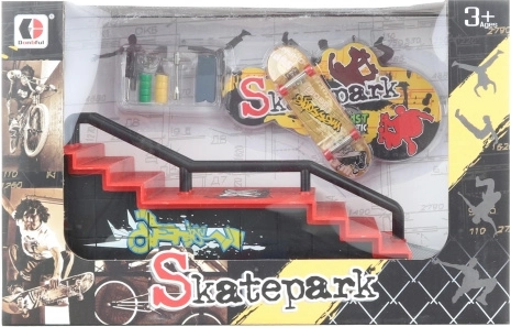 Ramp with stairs and screw-together skateboard for tricks