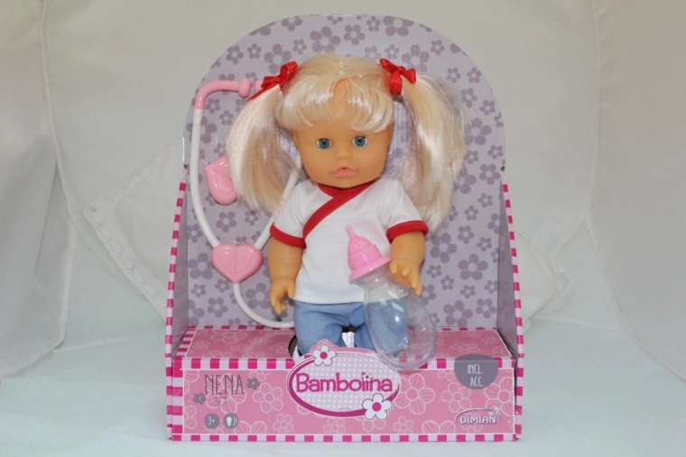 Nena nukk 36 cm, arst stetoskoobi ja pudeliga