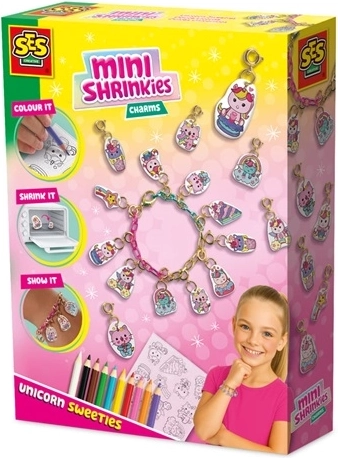 SES Creative Mini Shrinkies – ükssarviku maiustused, loovkomplekt ripatsite ja käevõru valmistamiseks