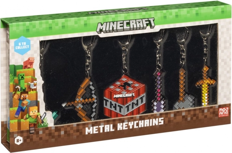 Minecraft Metal Keychain 6 Pieces in Deluxe Packaging