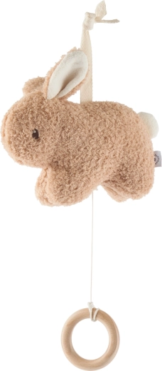 Hanging musical toy bunny with wooden ring