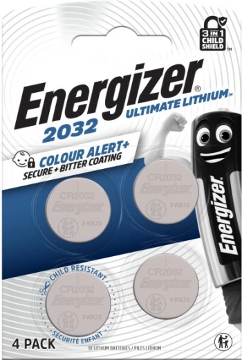 Energizer Ultimate Lithium CR2032 button cell battery 4 pcs with Color Alert technology
