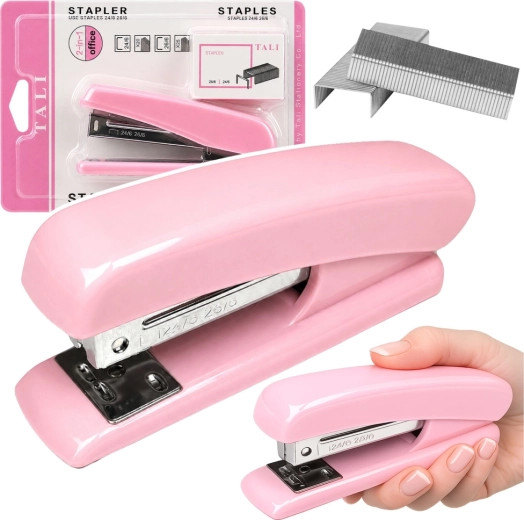 Pink office stapler with metal mechanism (24/6, 26/6) - 1 piece