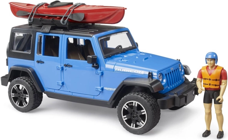 Bruder Jeep Wrangler Rubicon kajaki ja figuuriga mõõtkavas 1:16