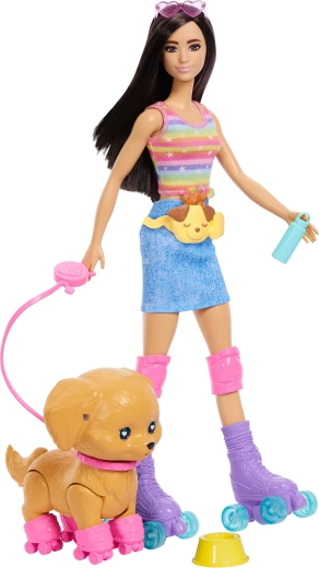 Barbie and puppy riding together