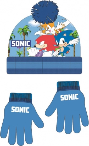 Sonicu sinine mütsi ja kinnaste komplekt