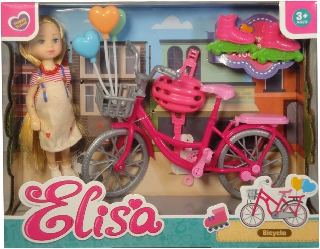 Mini doll with bike, roller skates and helmet