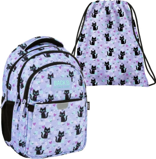 Discounted school set BackUP Magic Cats 2-in-1 – backpack and drawstring bag