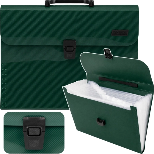 Accordion document organizer for A4 with handle, 13 compartments, green - 1 piece
