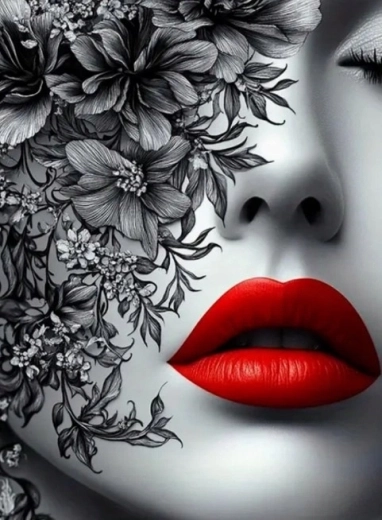 Diamond painting woman with red lips 30 × 40 cm