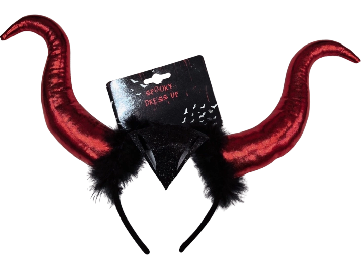 Halloween headband with red horns and feathers