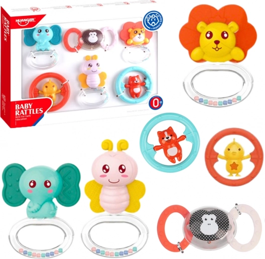Set of Rattles and Teethers for Babies Animals 6 pcs
