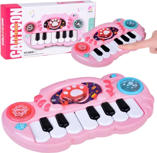 Interactive children's keyboard shaped like a cat with lights and melodies