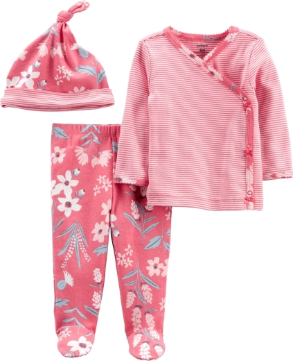 Carter’s girls’ set Pink Flower – wrap long-sleeve top, footed pants, and hat