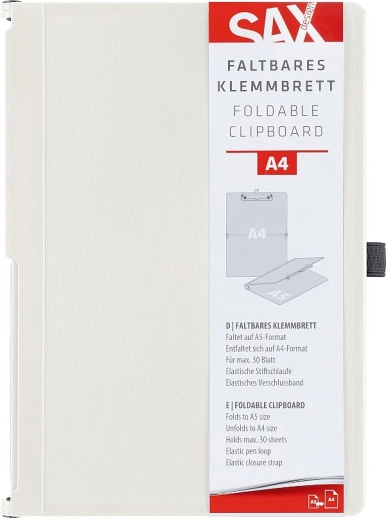 SAX foldable lockable clipboard with clip A4, cream