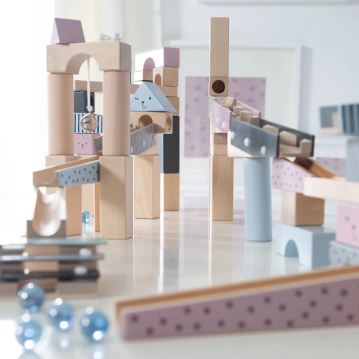 ROBA wooden marble run in pastel colors, 100 pieces