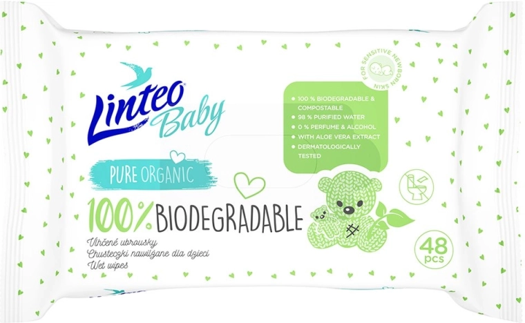 Linteo Baby Baby Wet Wipes 100% Biodegradable 48 pcs