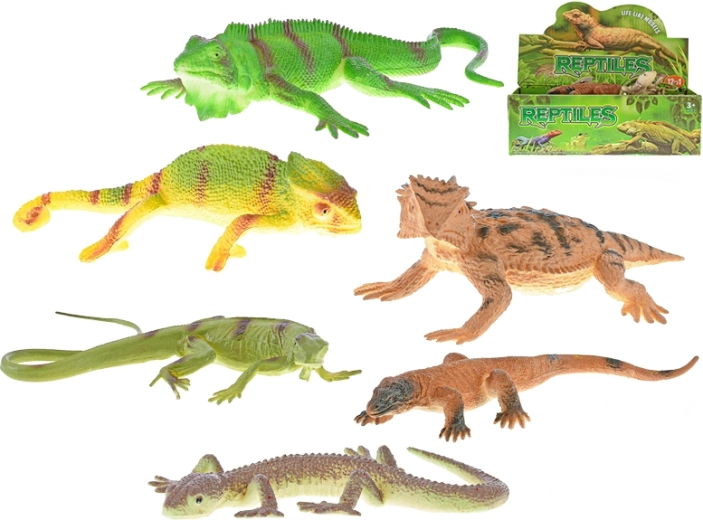 Plastic Lizards 12–23 cm, set of 12 pcs, 6 types