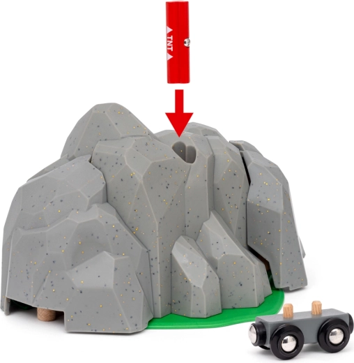 The exploding mountain reveals a secret tunnel