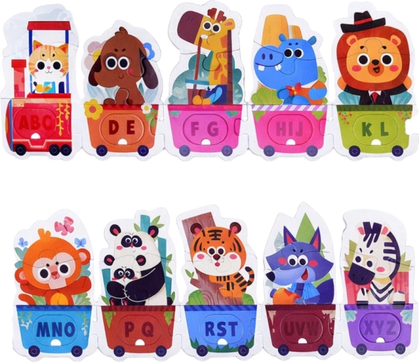 Alphabet from A to Z in the form of a cheerful train