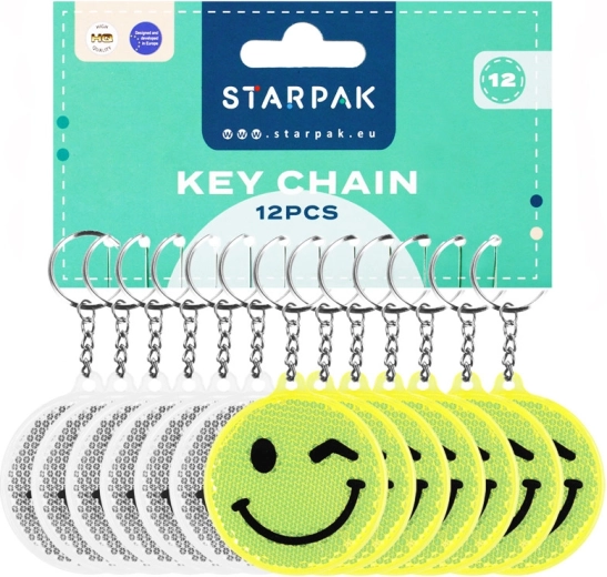 Reflective Smiley Pendant 7 cm – mix of 2 variants, pack of 12 pcs