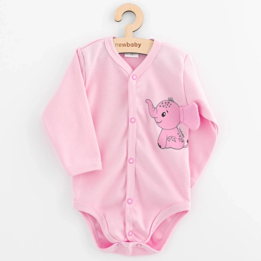 Infant full-snap long-sleeve bodysuit NEW BABY Happy Elephant pink