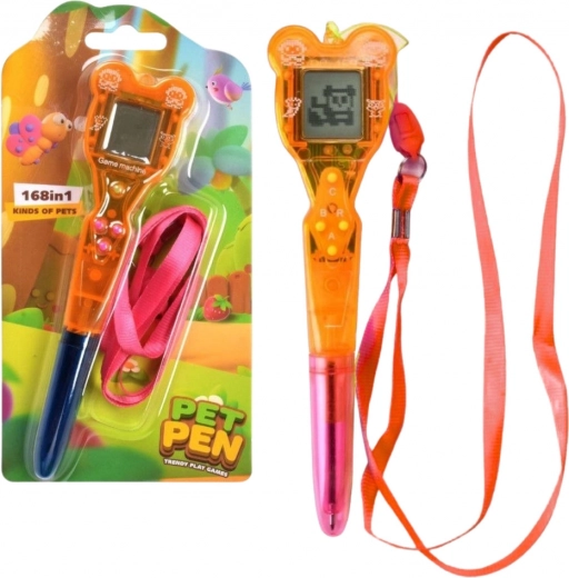 Electronic pen with 168-in-1 games with lanyard – pink‑orange