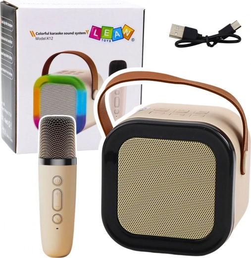 Juhtmevaba karaoke-kõlar mikrofoniga K12 RGB Bluetooth – beež