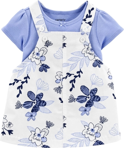 Carter’s 2-piece set: short-sleeve bodysuit and pinafore dress, blue floral, for girls
