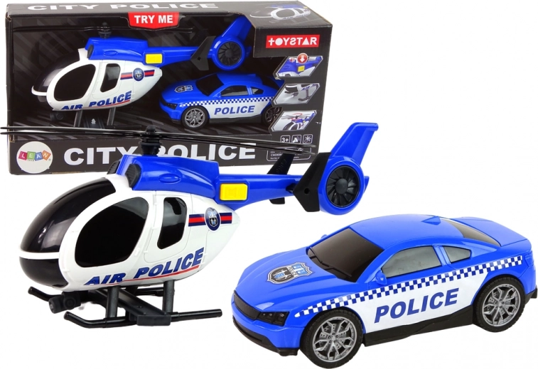 Police Helicopter & Car Playset with Sound – Blue
