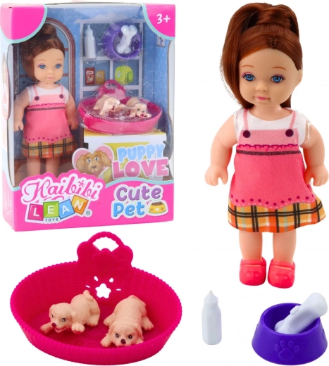 Mini-nukk kahe kahe kutsika ja tarvikutega