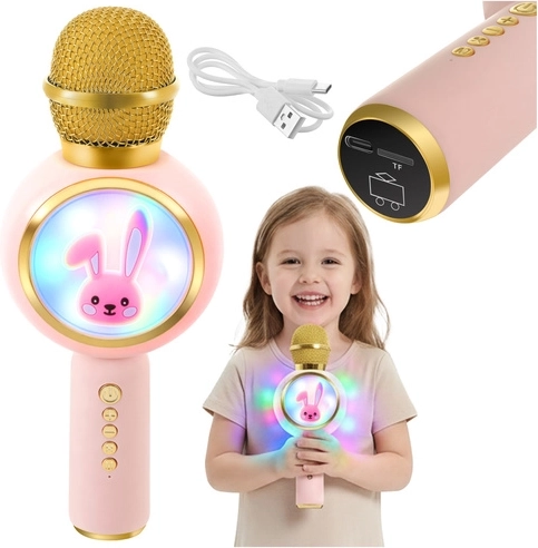 Laste juhtmevaba karaoke-mikrofon LED-valgustusega, roosa IZOXIS