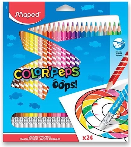 Maped värvipliiatsid Color'Peps Oops kustukummiga, 24 tk
