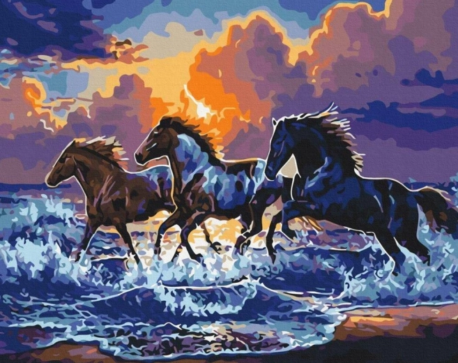 Teemantmaal – metsikud hobused rannas 30 × 40 cm
