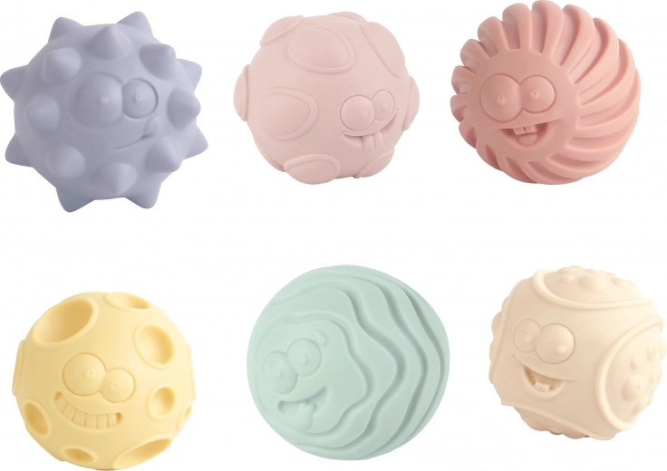 Motor Skills Balls 6 cm – set of 6 squeaky balls with various surfaces