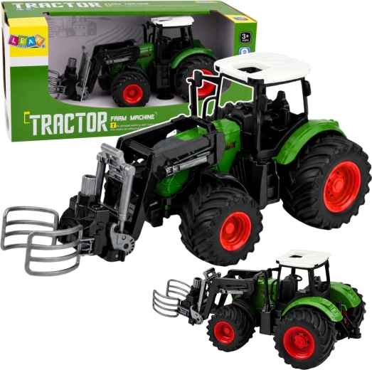 Farm tractor with front loader and bale grab 1:24, green