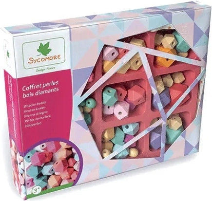 Wooden beads in a box – diamond