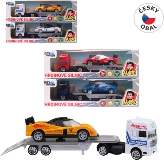 Veoauto transporter koos võidusõiduautoga 18 cm