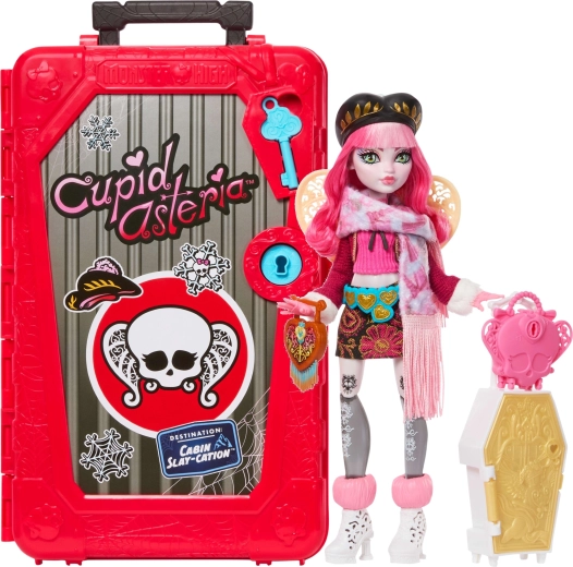 Monster High nukk Cupid Asteria – vampiiripuhkus, 28 cm, kohver ja üllatused