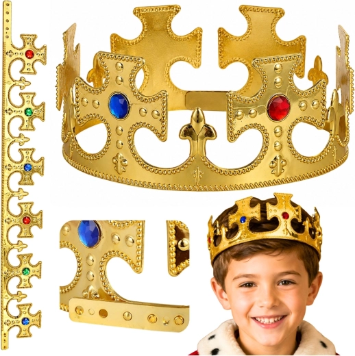 Adjustable gold royal crown with imitation gemstones (17–20 cm)