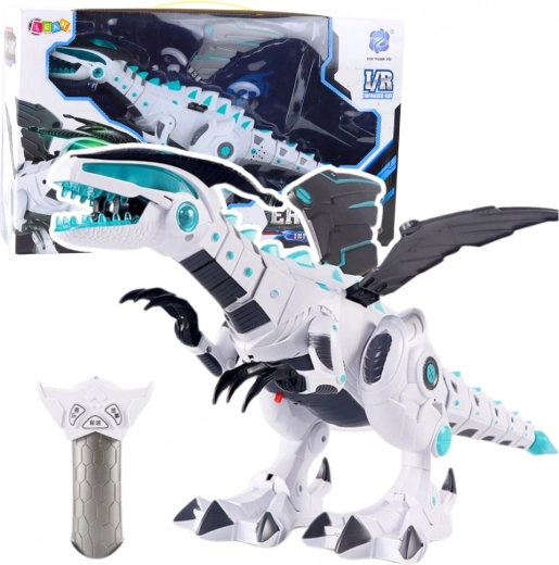 Kaugjuhtimisega RC-robot dinosaurus tulede ja helidega – valge