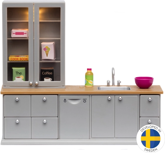 Lundby nukumaja köögimööbel puhvetkapi ja LED-valgustusega
