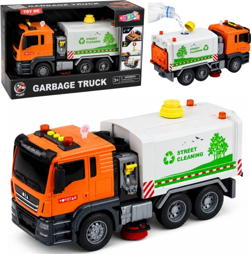 Garbage Truck laste tänavapuhastusauto (pihustab vett), tulede ja helidega