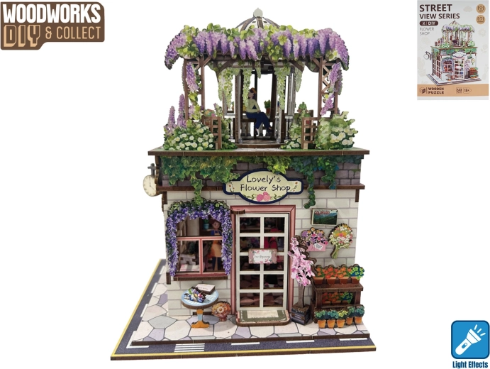 Woodworks wooden building kit flower shop with light (243 pieces)