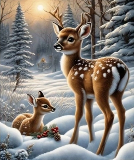 Teemantmaalimine „Kukeseened lumises metsas” 30 × 40 cm