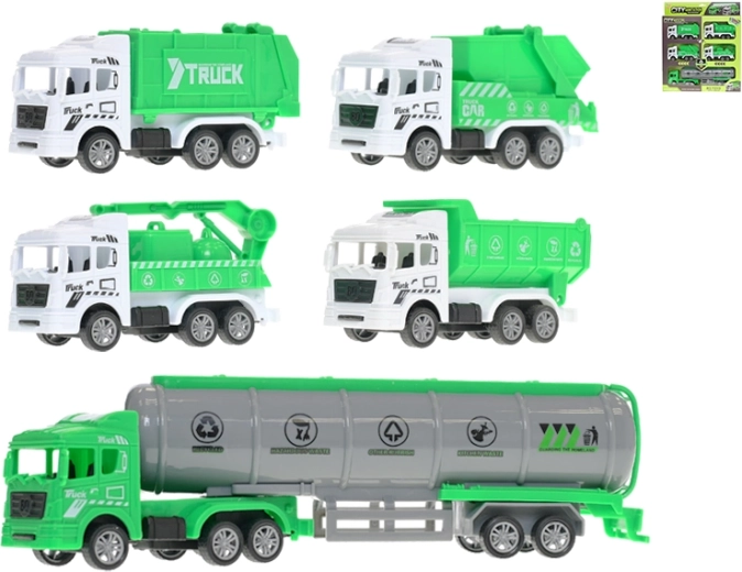 Set of City Cleaning Vehicles with Pull-Back Drive, 5 pcs