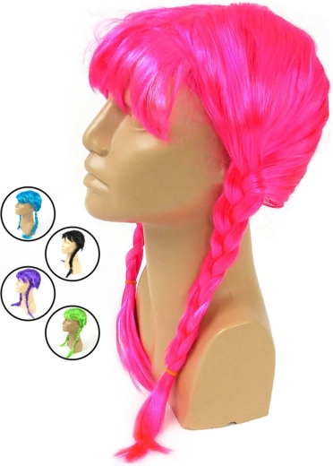 Carnival neon wig with braids - 1 piece